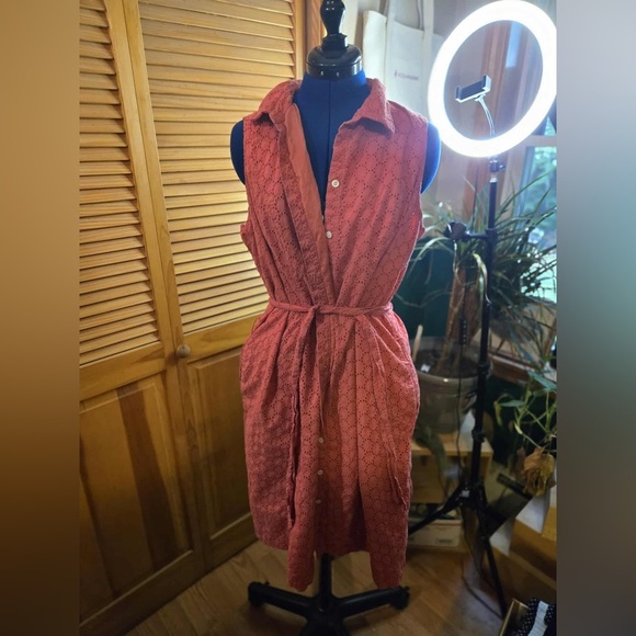 Lands' End Coral Sleeveless Eyelet Mini Dress - Picture 1 of 3